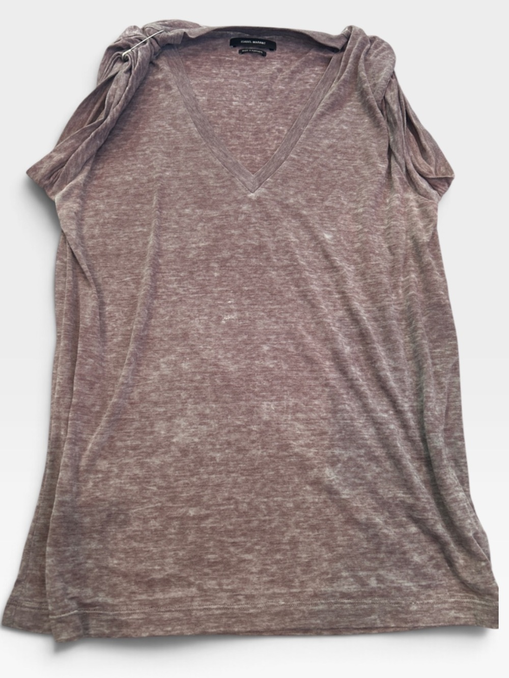 Isabel Marant dusty mauve lightweight cotton V-neck t-shirt with safety pins s